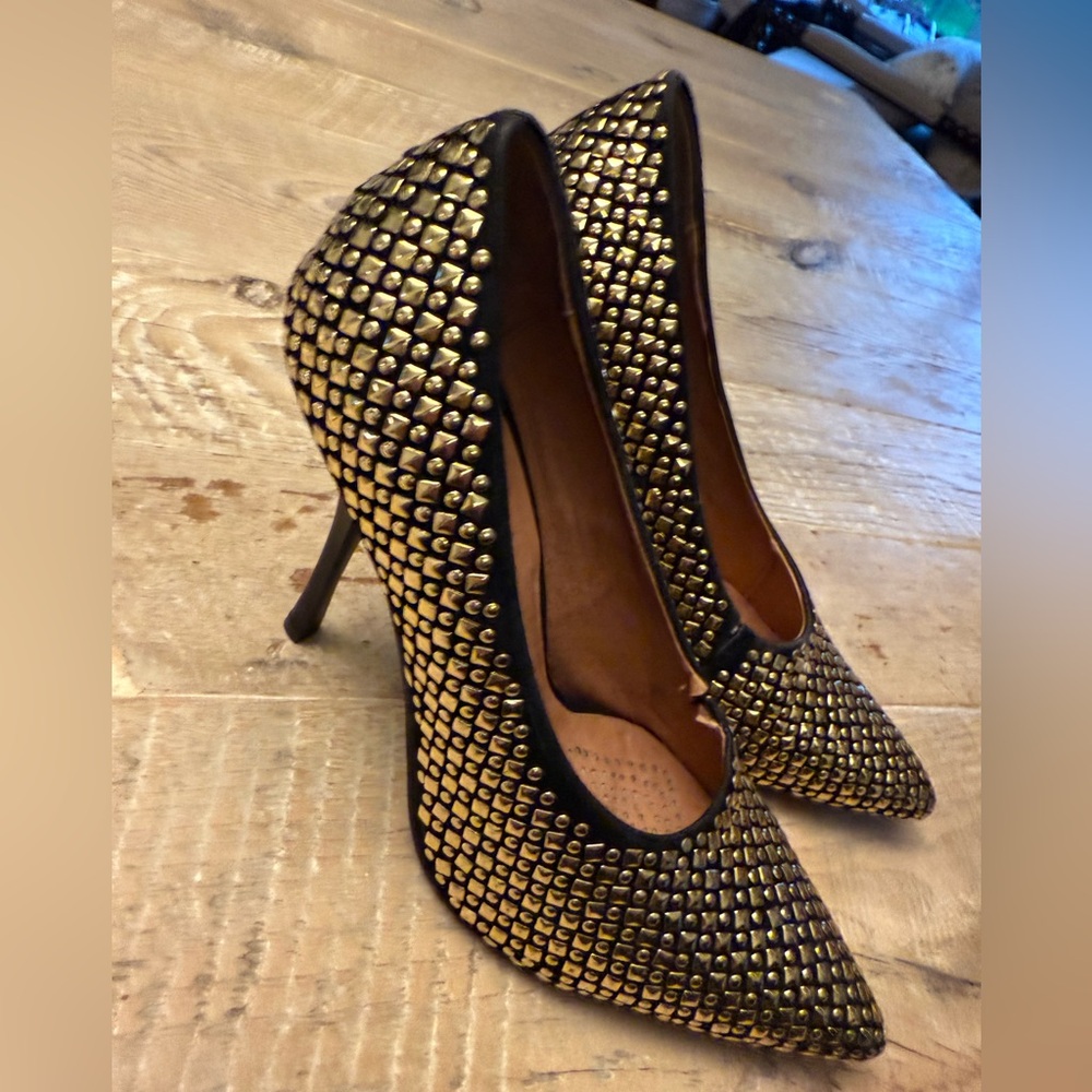 Jeffrey Campbell Gold Studded Black Pointed-Toe High Heels 5.5